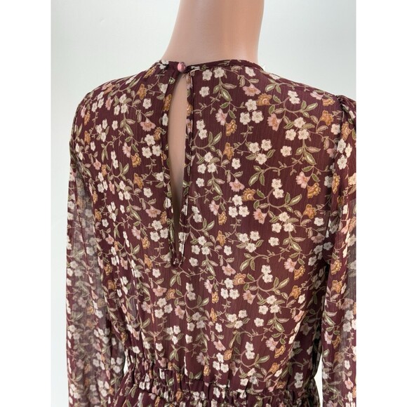Womens Wine Chiffon Floral Mini Fit & Flare Dress Juniors L - Picture 4 of 15
